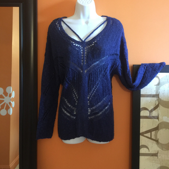 Braeve Sweaters - Evereve -  navy sweater, straps, split open back